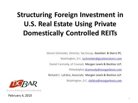 Structuring Foreign Investment in U. S