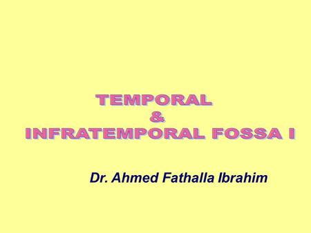 TEMPORAL & INFRATEMPORAL FOSSA I Dr. Ahmed Fathalla Ibrahim.