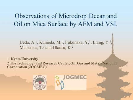 Observations of Microdrop Decan and Oil on Mica Surface by AFM and VSI. Ueda, A. 1, Kunieda, M. 1, Fukunaka, Y. 1, Liang, Y. 1, Matsuoka, T. 1 and Okatsu,