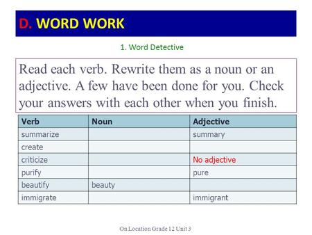 D. WORD WORK 1. Word Detective
