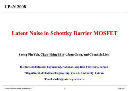 Latent Noise in Schottky Barrier MOSFET