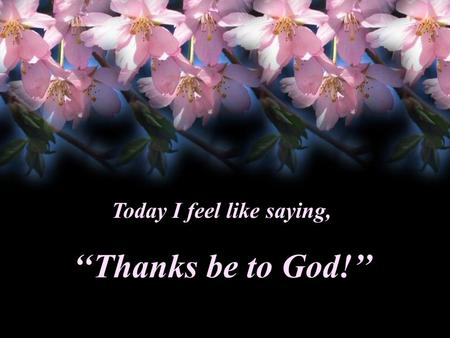‘‘Thanks be to God!’’ Today I feel like saying, Thanks…