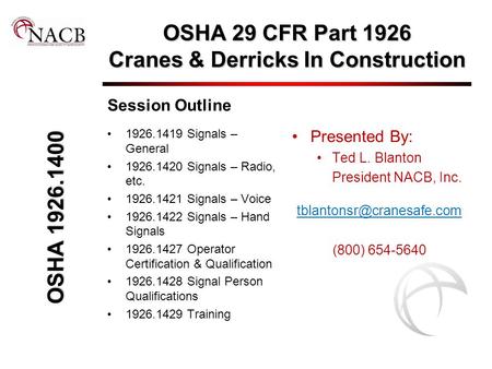 OSHA 29 CFR Part 1926 Cranes & Derricks In Construction