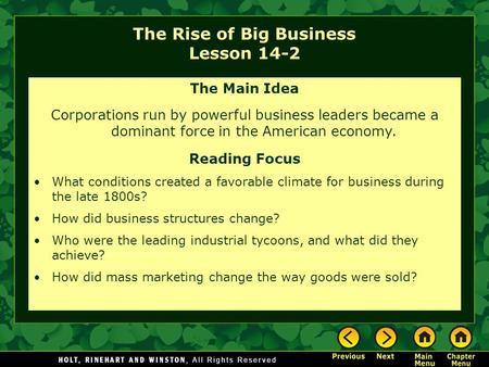 The Rise of Big Business Lesson 14-2
