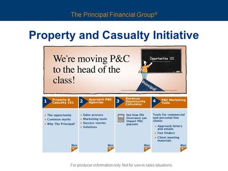 For producer information only. Not for use in sales situations. The Principal Financial Group ® Property and Casualty Initiative.