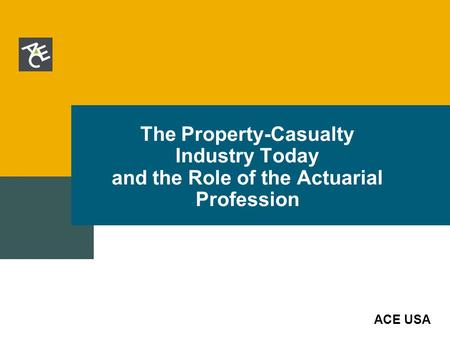 ACE USA The Property-Casualty Industry Today and the Role of the Actuarial Profession.