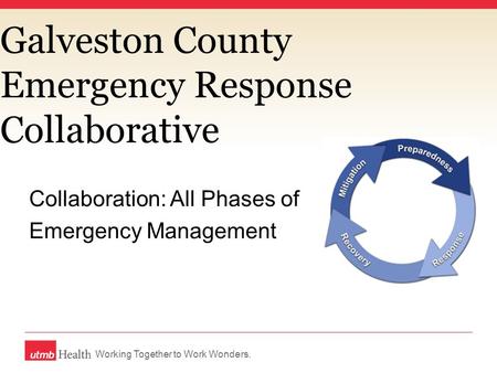 Working Together to Work Wonders. Galveston County Emergency Response Collaborative Collaboration: All Phases of Emergency Management.