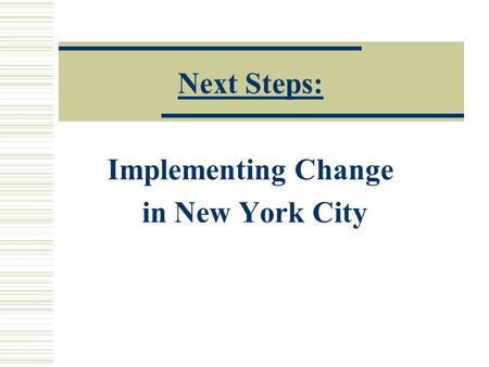 Next Steps: Implementing Change in New York City.
