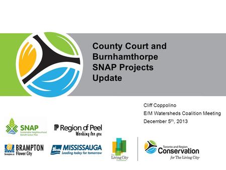 County Court and Burnhamthorpe SNAP Projects Update Cliff Coppolino E/M Watersheds Coalition Meeting December 5 th, 2013.