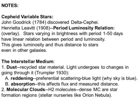 NOTES: Cepheid Variable Stars: