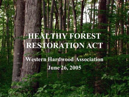 HEALTHY FOREST RESTORATION ACT Western Hardwood Association June 26, 2005.