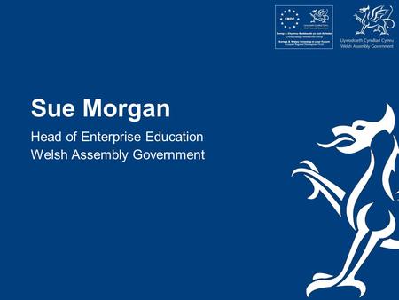 Sue Morgan Head of Enterprise Education Welsh Assembly Government.