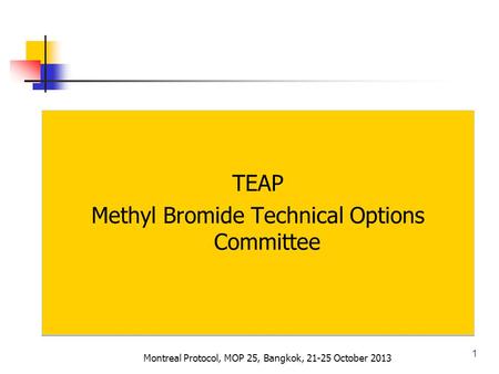 TEAP Methyl Bromide Technical Options Committee TEAP Methyl Bromide Technical Options Committee 1 Montreal Protocol, MOP 25, Bangkok, 21-25 October 2013.