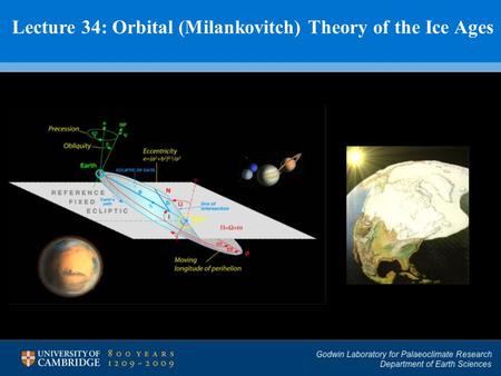 Lecture 34: Orbital (Milankovitch) Theory of the Ice Ages