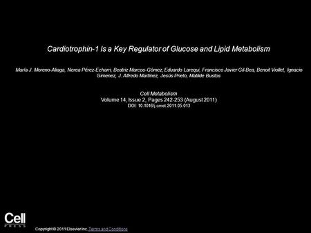 Cardiotrophin-1 Is a Key Regulator of Glucose and Lipid Metabolism María J. Moreno-Aliaga, Nerea Pérez-Echarri, Beatriz Marcos-Gómez, Eduardo Larequi,