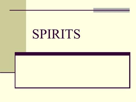SPIRITS. Distilled beverages The Spirits Brandy Ingredients: fruit wine (mostly Grape) The word comes from the Dutch brandewijn meaning burnt wine.
