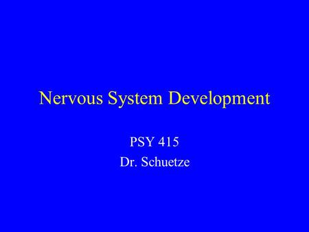 Nervous System Development PSY 415 Dr. Schuetze. Question What are the basic patterns of synaptic and brain development in infancy? –How they are influenced.