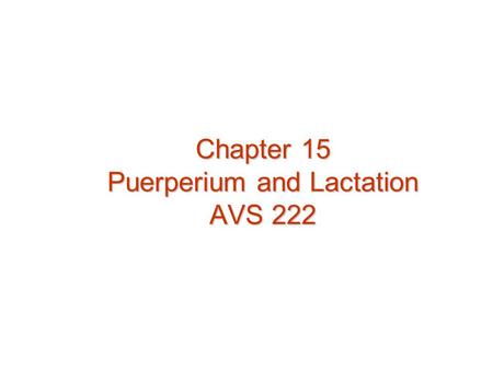 Chapter 15 Puerperium and Lactation AVS 222. Puerperium The period after parturition when reproductive tract repairs itself and returns to its non-pregnant.