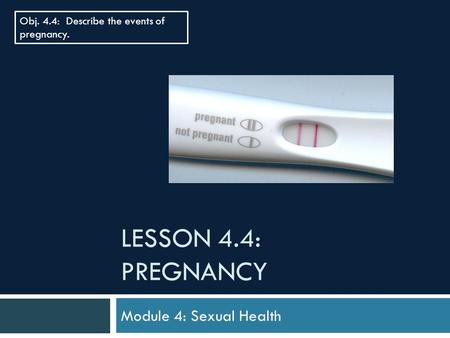 LESSON 4.4: PREGNANCY Module 4: Sexual Health Obj. 4.4: Describe the events of pregnancy.