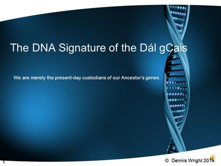 The DNA Signature of the Dál gCais We are merely the present-day custodians of our Ancestor’s genes. © Dennis Wright 2014 1.