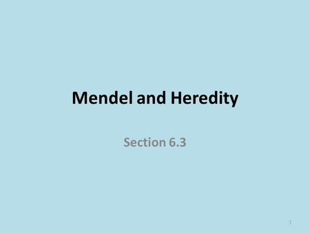 Mendel and Heredity Section 6.3.