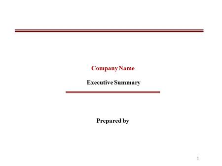 1 Company Name Executive Summary Prepared by. 2 Table of Contents Section I. Company Overview Section II. Product & Service Offering Section III. Unique.