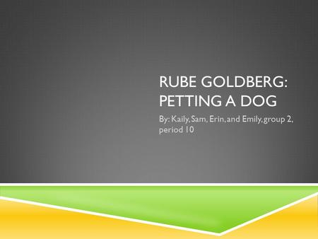 RUBE GOLDBERG: PETTING A DOG By: Kaily, Sam, Erin, and Emily, group 2, period 10.