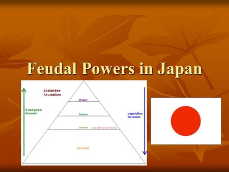 Feudal Powers in Japan I. Geography of Japan Archipelago of 4,000 islands Advantages: Mild climate + rainfall + long growing season = FOOD! Disadvantages: