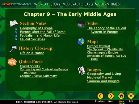 Chapter 9 – The Early Middle Ages