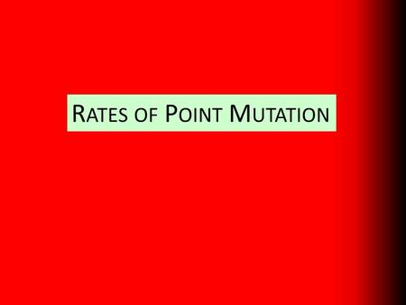 R ATES OF P OINT M UTATION. The rate of mutation = the number of new sequence variants arising in a predefined target region per unit time. Target region.