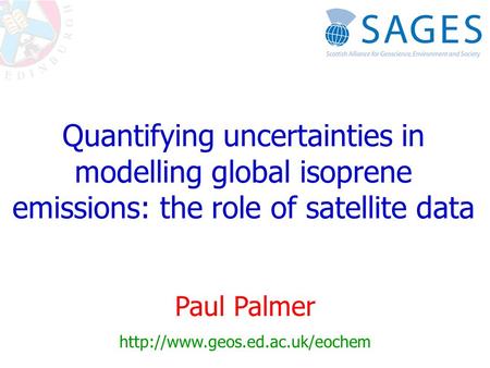 Quantifying uncertainties in modelling global isoprene emissions: the role of satellite data Paul Palmer