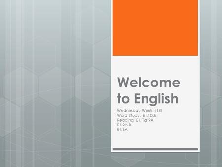 Welcome to English Wednesday Week (18) Word Study: E1.1D,E Reading: E1.Fig19A E1.2A,B E1.6A.
