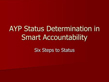 AYP Status Determination in Smart Accountability Six Steps to Status.