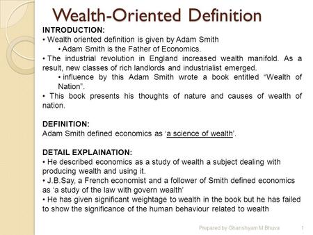 Wealth-Oriented Definition