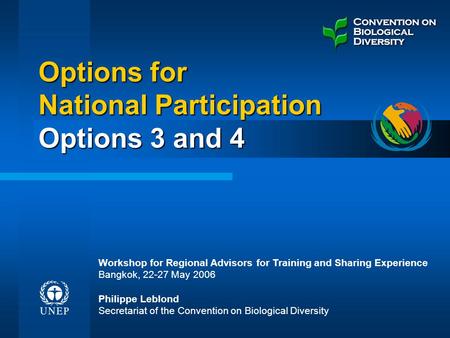 Options for National Participation Options 3 and 4 Workshop for Regional Advisors for Training and Sharing Experience Bangkok, 22-27 May 2006 Philippe.