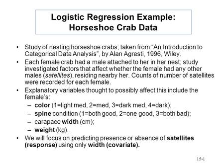 Logistic Regression Example: Horseshoe Crab Data