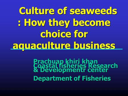 Culture of seaweeds : How they become choice for aquaculture business Culture of seaweeds : How they become choice for aquaculture business Prachuap khiri.