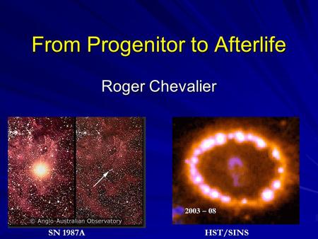 From Progenitor to Afterlife Roger Chevalier SN 1987AHST/SINS.