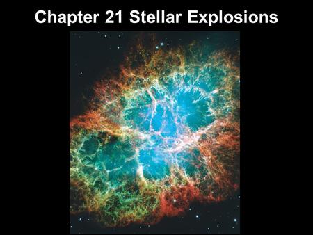 Chapter 21 Stellar Explosions. 21.1Life after Death for White Dwarfs 21.2The End of a High-Mass Star 21.3Supernovae Supernova 1987A 21.4The Formation.
