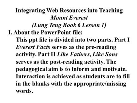 Integrating Web Resources into Teaching Mount Everest