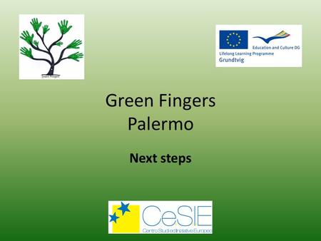 Green Fingers Palermo Next steps. Green Fingers for CESIE is: an opportunity to strengthen contact with European partners a good chance to reinforce the.