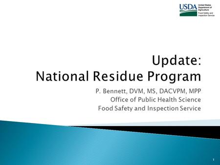 Update: National Residue Program