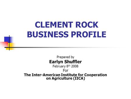 CLEMENT ROCK BUSINESS PROFILE Prepared by Earlyn Shuffler February 8 th 2008 For The Inter-American Institute for Cooperation on Agriculture (IICA)