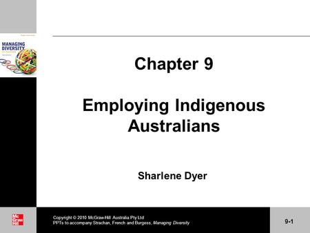. Sharlene Dyer Chapter 9 Employing Indigenous Australians Copyright  2010 McGraw-Hill Australia Pty Ltd PPTs to accompany Strachan, French and Burgess,
