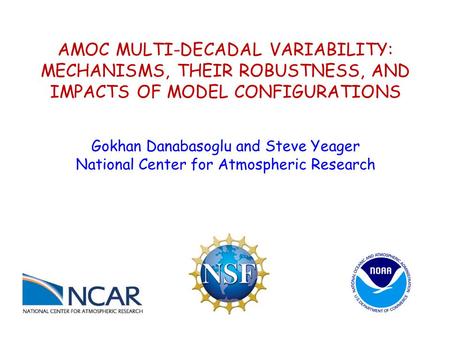 AMOC MULTI-DECADAL VARIABILITY: MECHANISMS, THEIR ROBUSTNESS, AND IMPACTS OF MODEL CONFIGURATIONS Gokhan Danabasoglu and Steve Yeager National Center for.