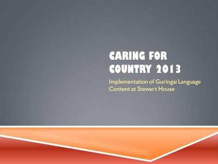 CARING FOR COUNTRY 2013 Implementation of Guringai Language Content at Stewart House.
