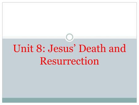 Unit 8: Jesus’ Death and Resurrection. Transfiguration 2 Mark 9:2-13 Transfiguration: At the Transfiguration Peter, James and John see Jesus in his full.