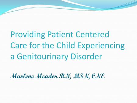 Providing Patient Centered Care for the Child Experiencing a Genitourinary Disorder Marlene Meador RN, MSN, CNE.