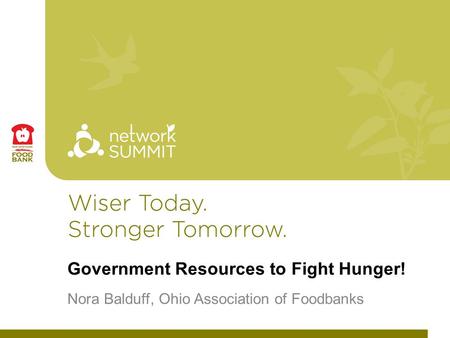 Government Resources to Fight Hunger! Nora Balduff, Ohio Association of Foodbanks.