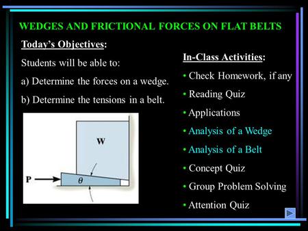 WEDGES AND FRICTIONAL FORCES ON FLAT BELTS